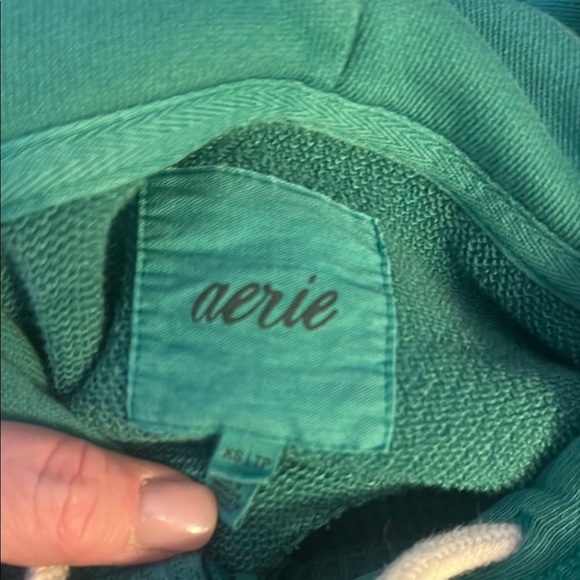 Aerie Green Textured Hoodie with Zipper and Drawstring - Picture 2 of 2